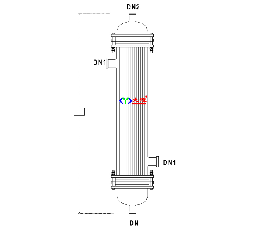 Glass shell and tube heat exchanger drawing