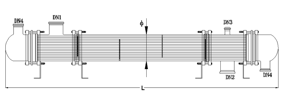 Drawing of shell and tube glass heat excahnger